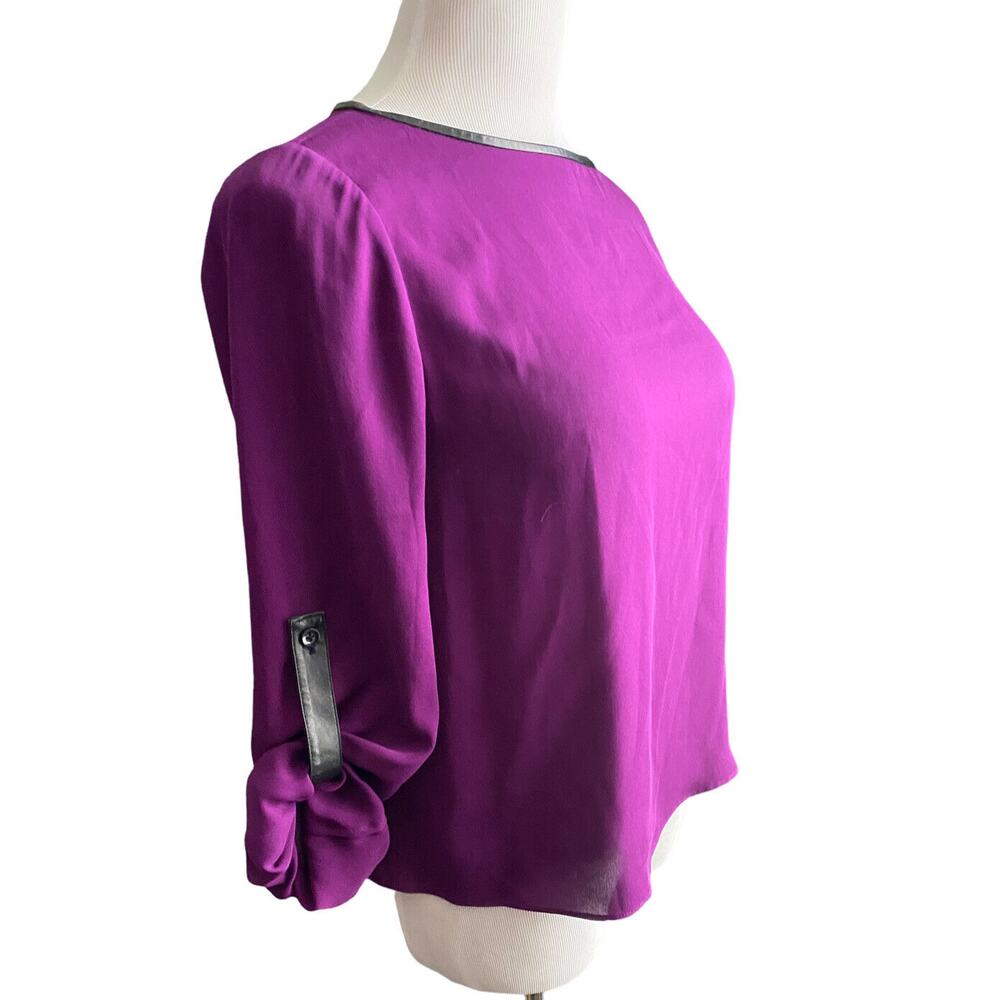 Alice Olivia Chiffon Leather Long Sleeve Blouse Women S Purple Black Top Career